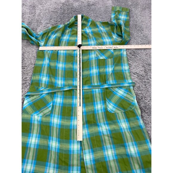 Vtg Fruit of the Loom Robe Men Medium Green Madras Plaid Permanent Press 80s 90s - Picture 6 of 9